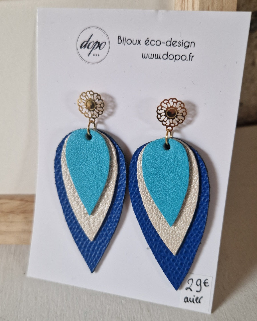 Boucles d'oreille en cuir turquoise et bleu Olivia