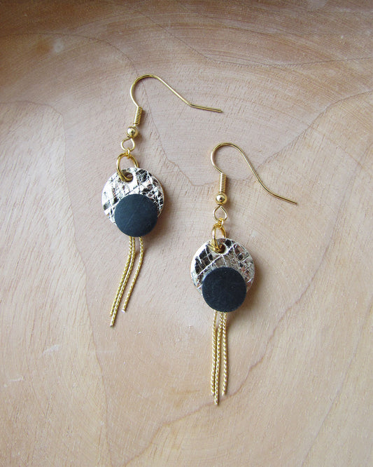 Boucles d'oreille rondes et fines or et noir / Isabelle