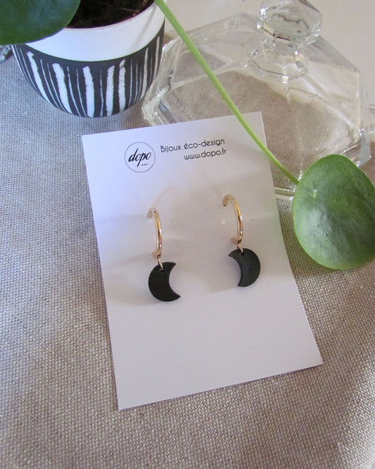 Boucles d'oreille créole lune noire