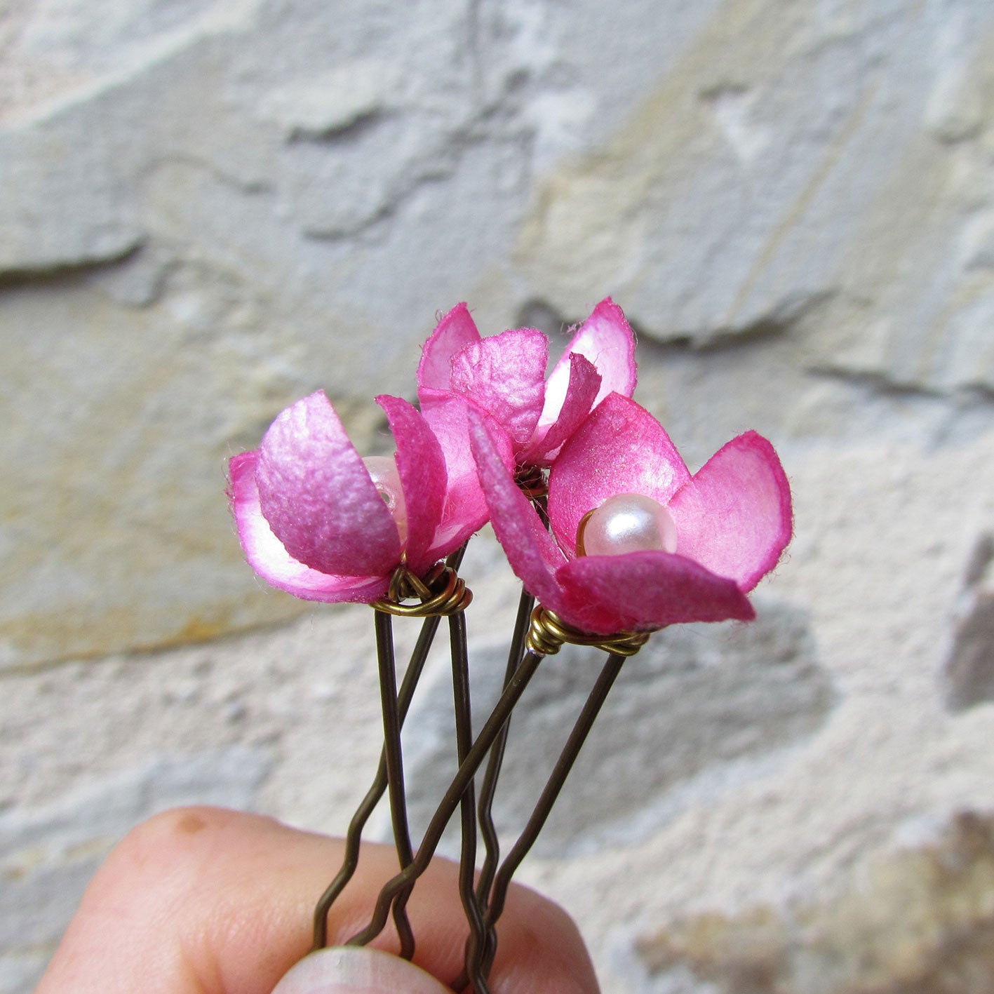 Pinces à chignon en soie rose