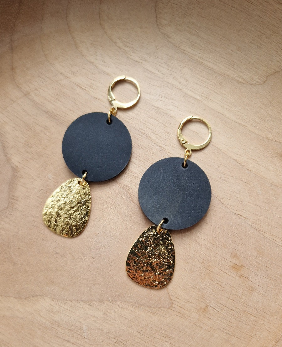 Boucles d'oreille noir et or