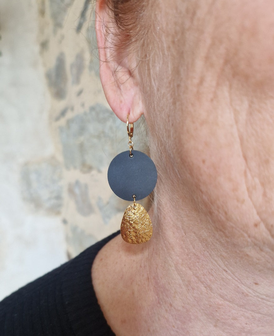 Boucles d'oreille noir et or