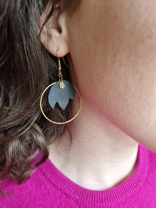 Boucles d'oreille lotus noir
