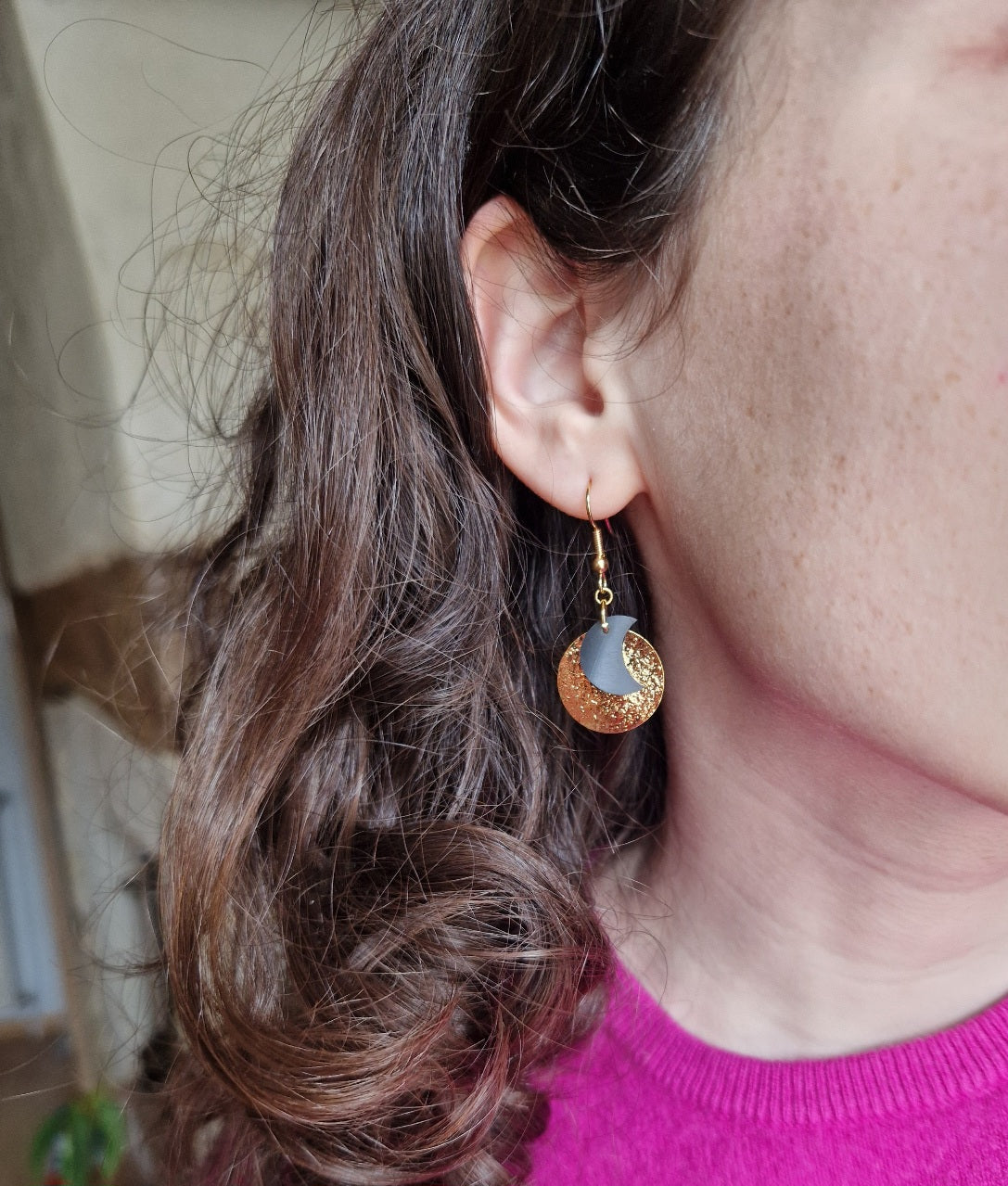 Boucles d'oreilles or et chambre à air lune