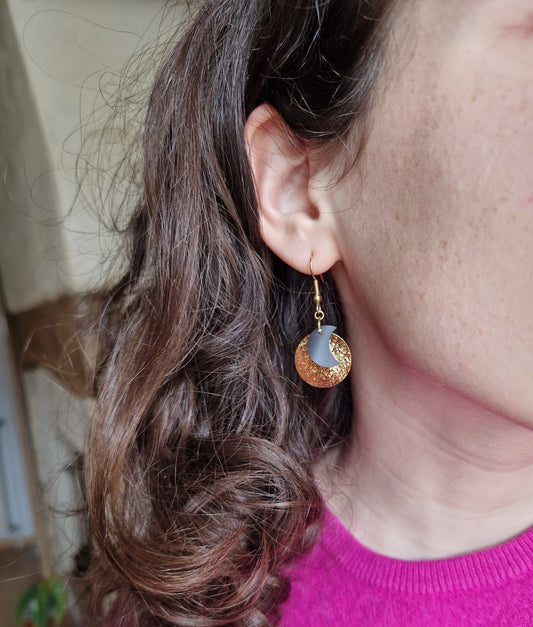 Boucles d'oreilles or et chambre à air lune