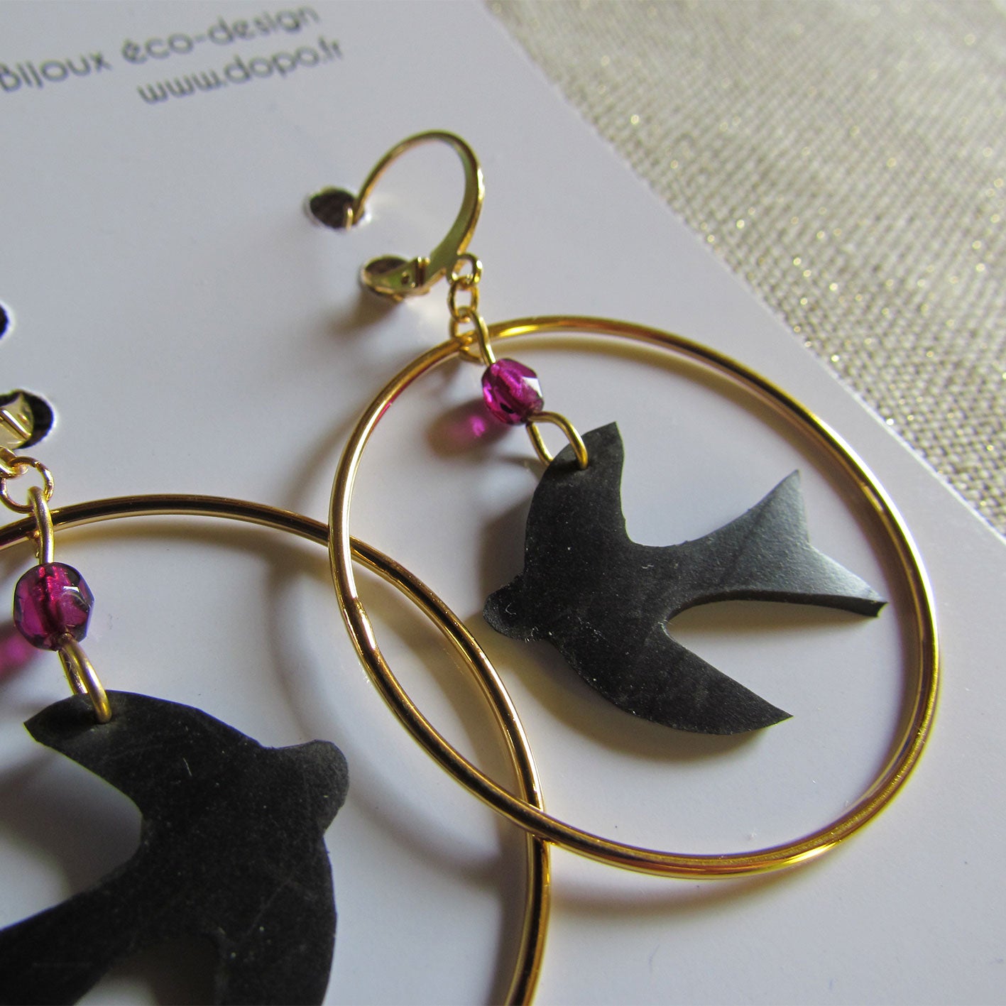 Boucles d'oreille oiseaux de Matisse écoresponsable or et noir