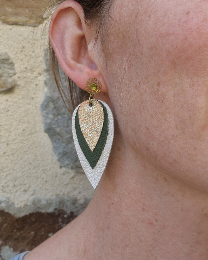 Boucles d'oreille en cuir or et nacre Olivia
