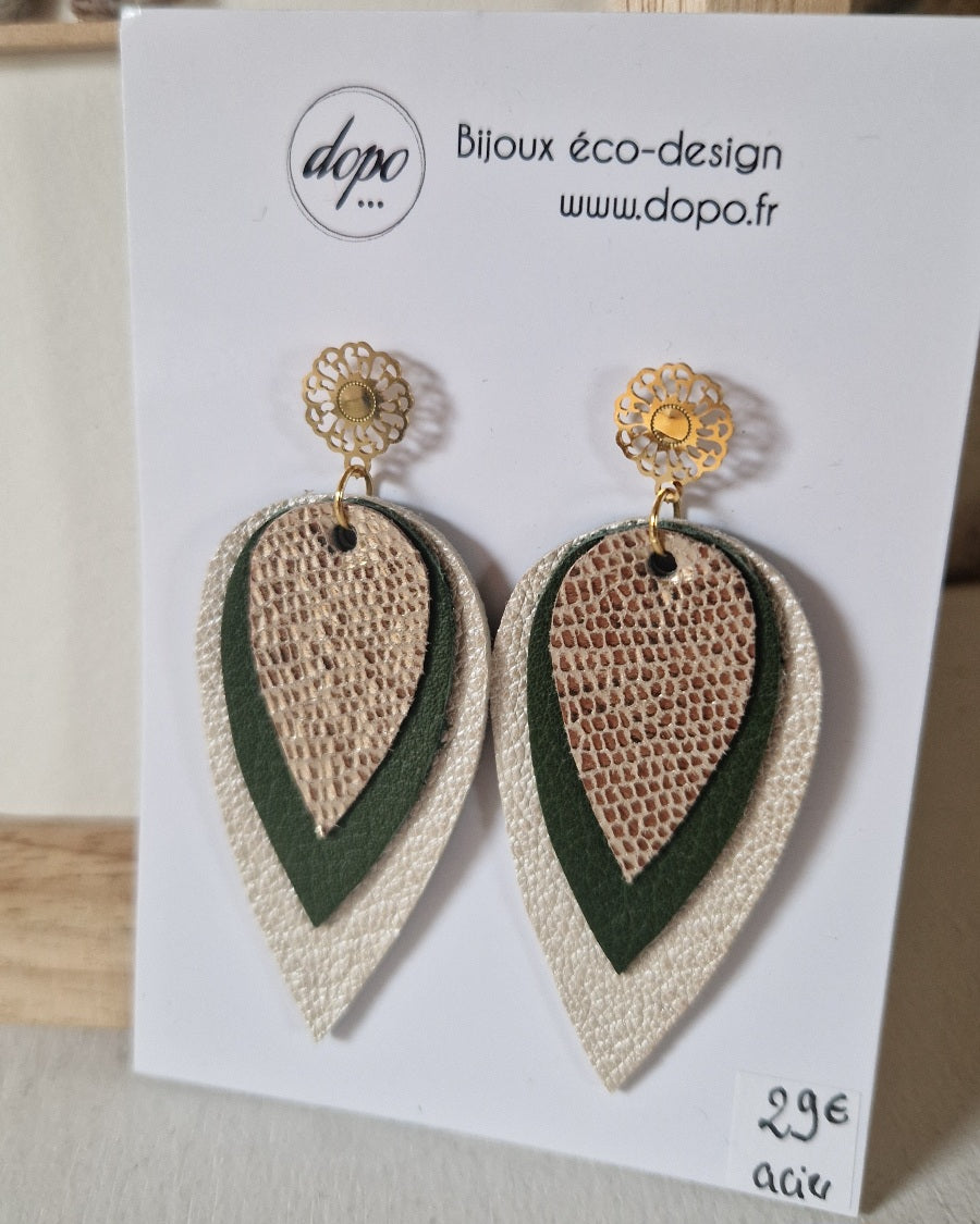 Boucles d'oreille en cuir or et nacre Olivia