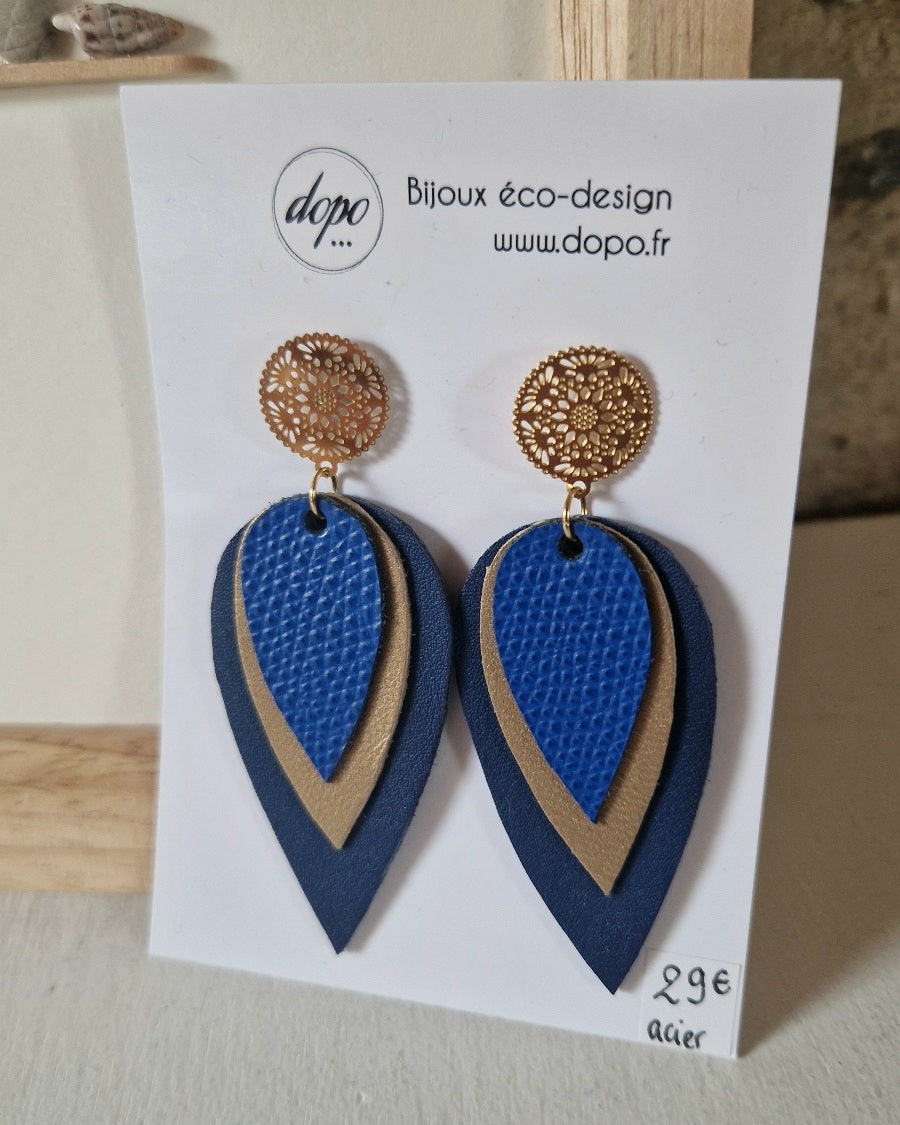 Boucles d'oreille Olivia en cuir bleu