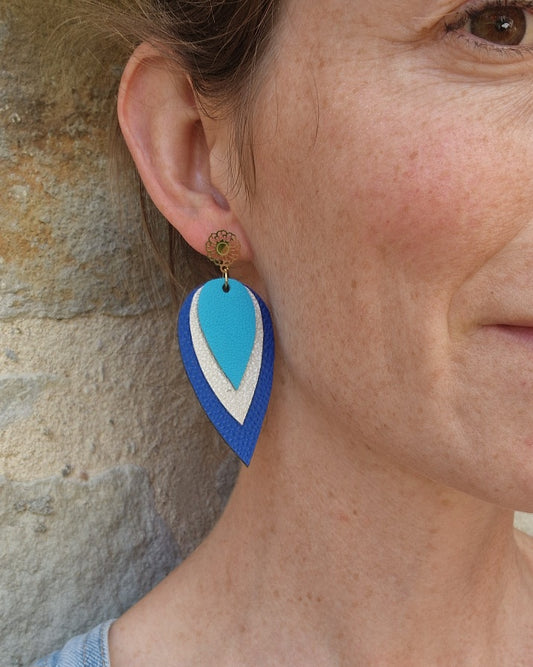 Boucles d'oreille en cuir turquoise et bleu Olivia