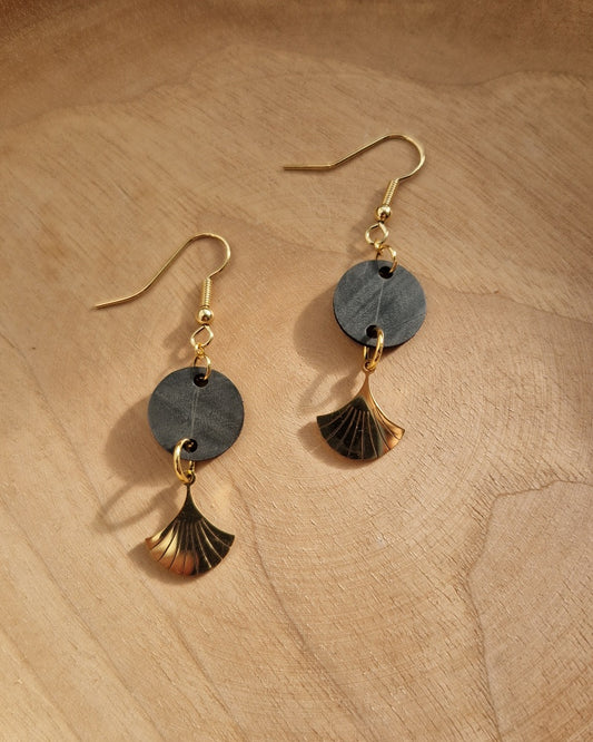 Boucles d’oreille éventail or et noir