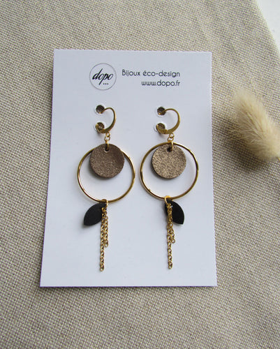 Boucles d'oreille pendantes légères écoresponsable or et noir