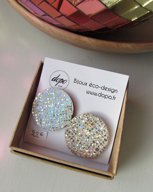 Boucles d'oreille boule à facettes puces holographique / Monique