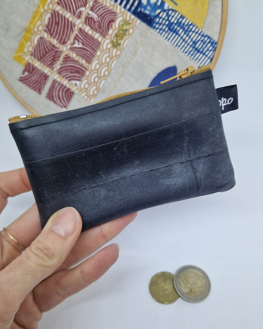 Porte monnaie en chambre à air double poches bleu