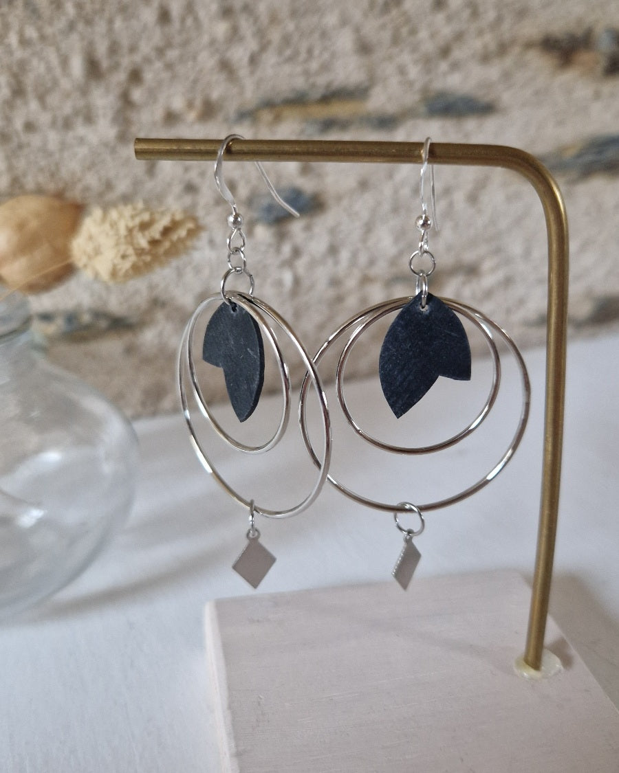Boucles d’oreille upcyclées noir et argent