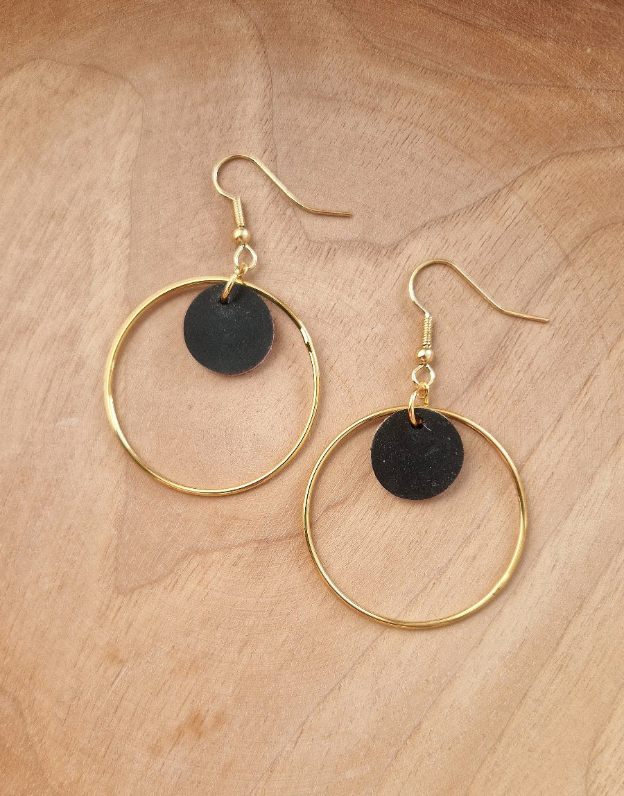 Boucles d’oreille rondes or et noir