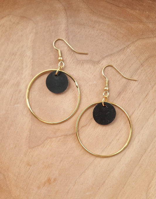 Boucles d’oreille rondes or et noir