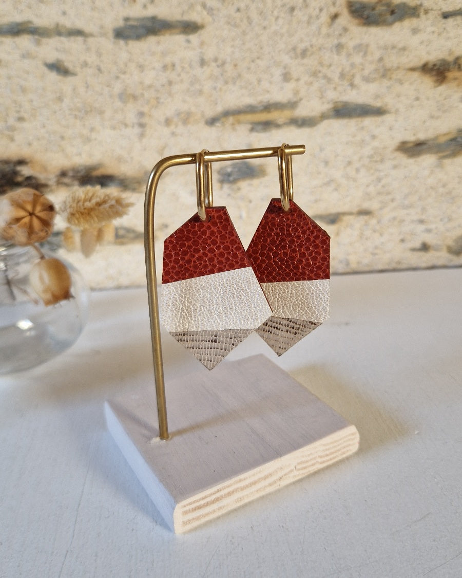 Grandes boucles d’oreille marron beige or Polina