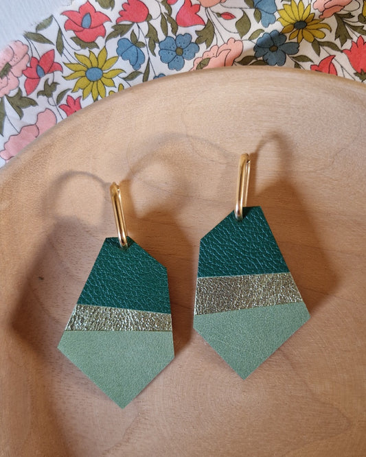 Grandes boucles d’oreille tons vert doux Polina