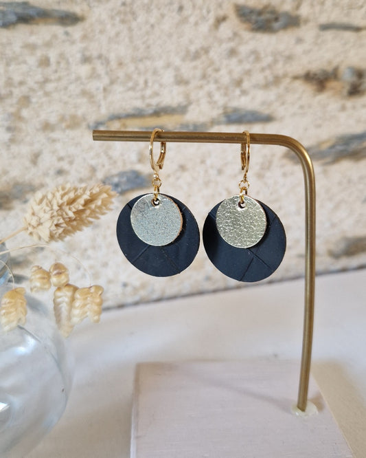 Boucles d'oreille rondes noir et or légères / Dopo