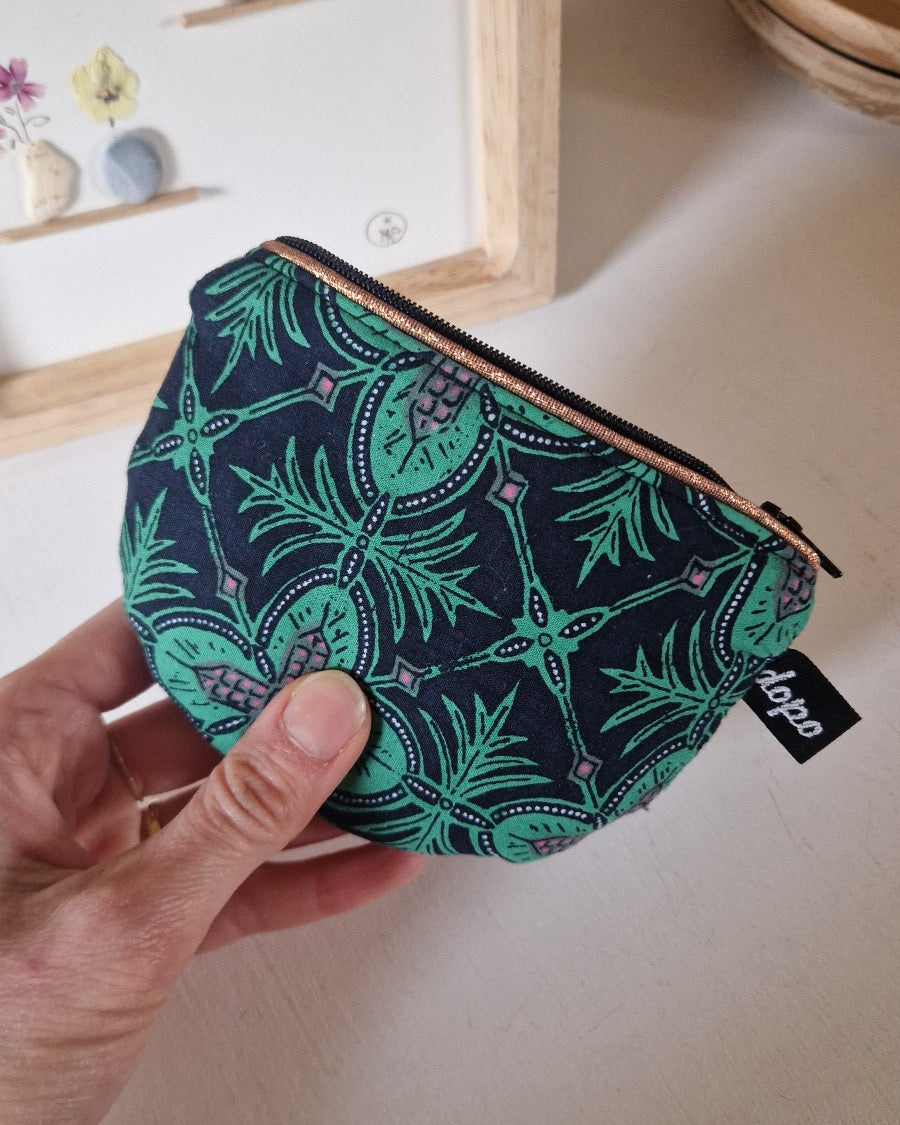 Porte-monnaie tissu indonésien vert fabriqué en France