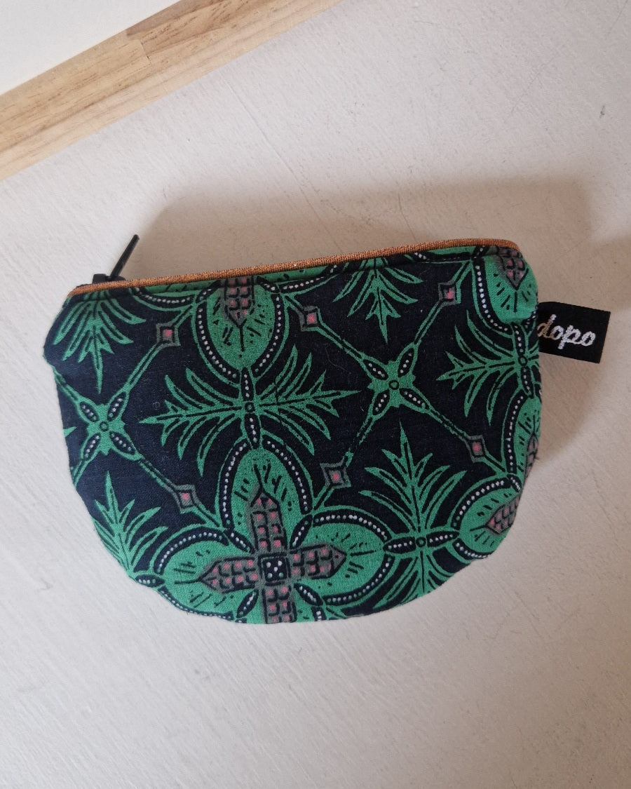 Porte-monnaie tissu indonésien vert fabriqué en France