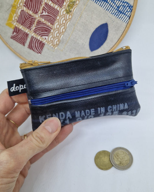 Porte monnaie en chambre à air double poches bleu