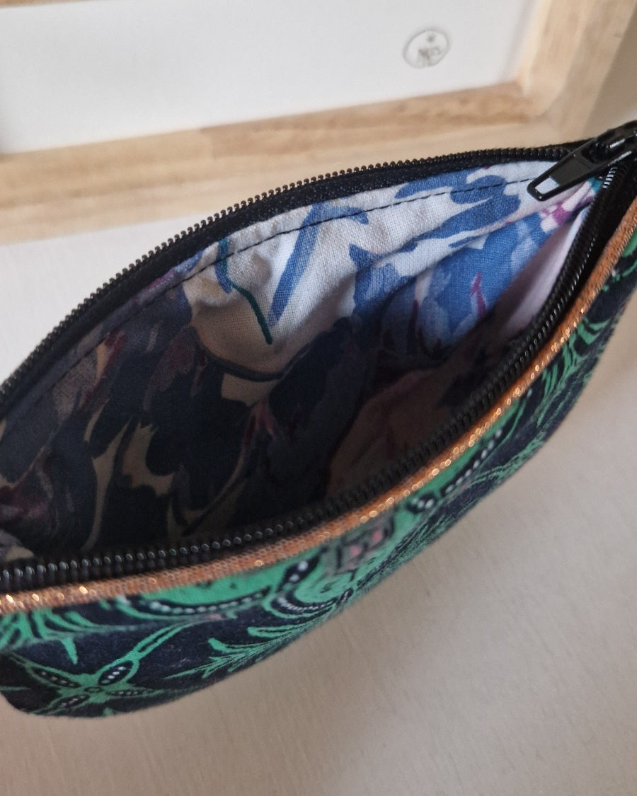 Porte-monnaie tissu indonésien vert fabriqué en France