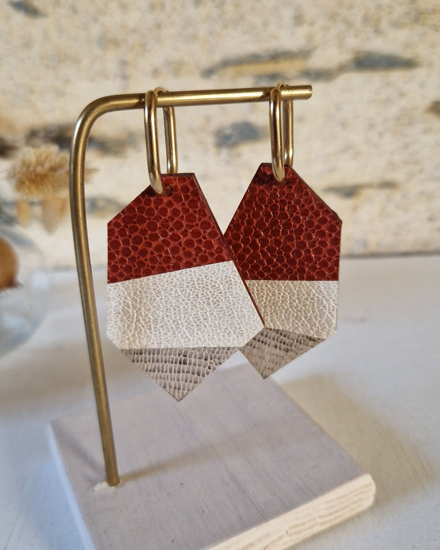 Grandes boucles d’oreille marron beige or Polina