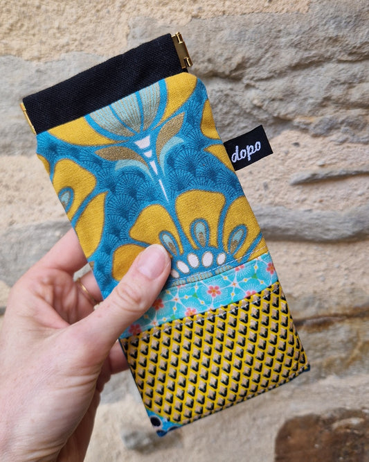 Étui à lunettes jaune et turquoise écoresponsable fabriqué en france