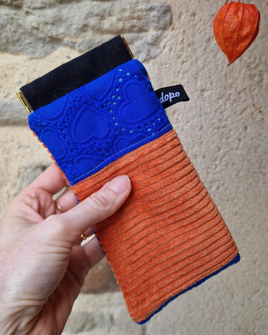 Etui a lunettes coloré orange et bleu 
