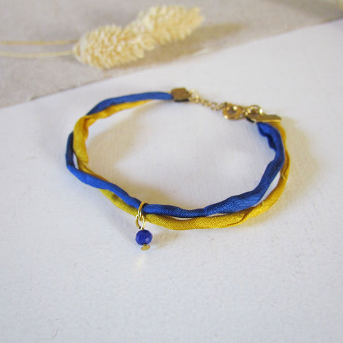 Bracelet fin en soie bleu et jaune, petit créateur / Dopo
