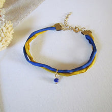 Charger l&#39;image dans la galerie, Bracelet fin en soie bleu et jaune, petit créateur / Dopo